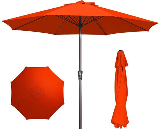PatioKingdom 9FT Patio Outdoor Umbrella-UPF 50+ Sun Shade with Wind Vent, Push-Button Tilt & Smooth Crank Lift, Rust-Resistant Fiberglass Frame for Garden, Backyard,Yard (Orange, 9FT)