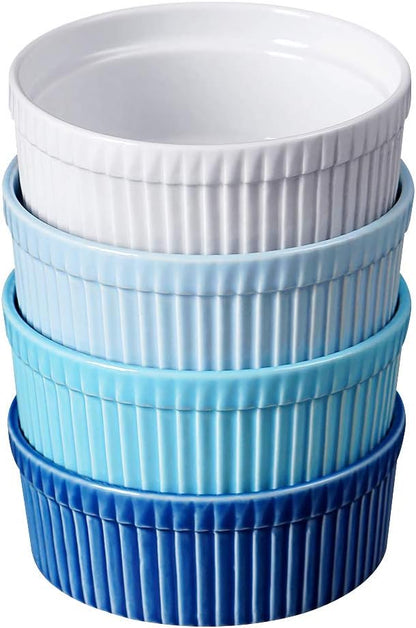 Cinf Ramekins 10 oz Pudding Dishes, Set of 4, Souffle & Creme Brulee Cups, Dipping Sauce, Oven, Microwave, Freezer & Dishwasher Safe