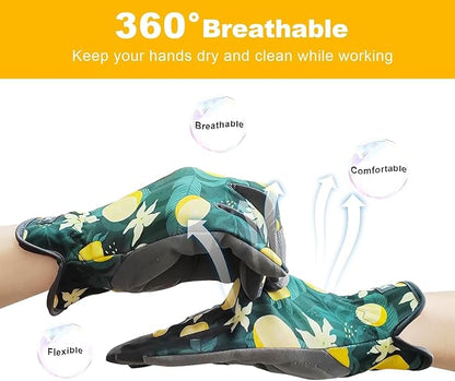 Gardening Gloves for Women, Flexible Breathable Garden Gloves, Leather Working Gloves for Weeding, Digging and Pruning (M-Lemon)