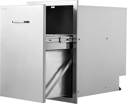 VEVOR Outdoor Kitchen Trash Drawer 17.7W x 25H x 22.8D Inch, Stainless Steel Trash Drawer with Handle and Pull-Out Tray, Outdoor Pull Out Kitchen BBQ Island, Trash Can NOT Included