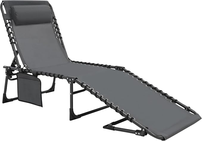VEIKOU Chaise Lounge Chair 5-Position for Outside, Upgraded Adjustable Sun Lounger, Folding Outdoor Lounge Chairs for Lawn Patio Pool Beach Sunbath, Deep Grey