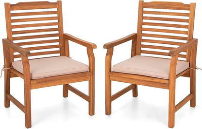 Sophia & William 2 Pieces Acacia Wood Patio Dining Chairs with Cushions, Outdoor Oil Finish Middle Back Wooden Armchairs Set of 2, Natural Wood Chairs for Porch Yard Balcony Deck, Teak
