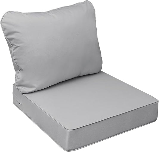 AAAAAcessories Outdoor Seat Cushions for Chairs, Fade-Resistant, Waterproof Patio Furniture Replacement Cushions, 22" x 24" x 5" + 22" x 19", Gray