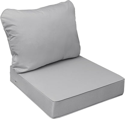 AAAAAcessories Outdoor Seat Cushions for Chairs, Fade-Resistant, Waterproof Patio Furniture Replacement Cushions, 23.5" x 25.5" x 5" + 23.5" x 19", Gray
