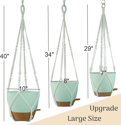 Bouqlife Larege Hanging Planters with Macrame Plant Hangers for Indoor Outdoor Plants 3 Set 10" / 8" / 7" Self Watering Pots Hanging Baskets Flower Pot Holders 3 Different Size Green Large