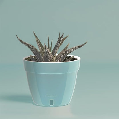 DECOPOTS - Self Watering Planter - Modern Flower Pot with Water Level Indicator for All House Plants, Flowers, Herbs (Diameter 7.9", Menthol/White)