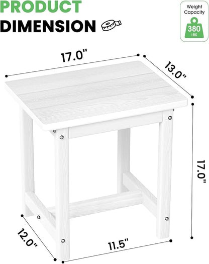 Outdoor Side Table – 17" HDPE Adirondack Side Tables, Sturdy Small Outdoor Porch Tables, Weather-Resistant & Easy Assembly Patio End Table for Garden, Balcony, Porch & Poolside (White)