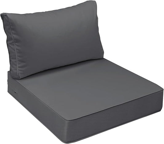 AAAAAcessories Outdoor Seat Cushions for Chairs, Fade-Resistant, Waterproof Patio Furniture Replacement Cushions, 23" x 23" x 5" + 23" x 13.5", Dark Gray