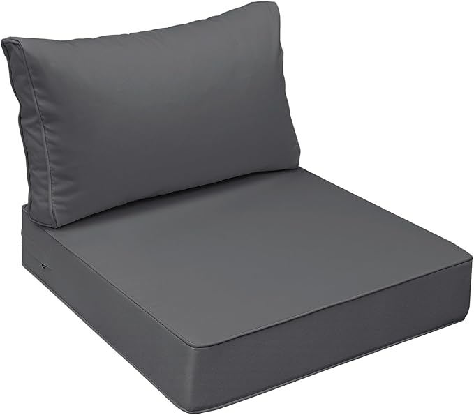 AAAAAcessories Outdoor Seat Cushions for Chairs, Fade-Resistant, Waterproof Patio Furniture Replacement Cushions, 23.5" x 25.5" x 5" + 23.5" x 13.5", Dark Gray