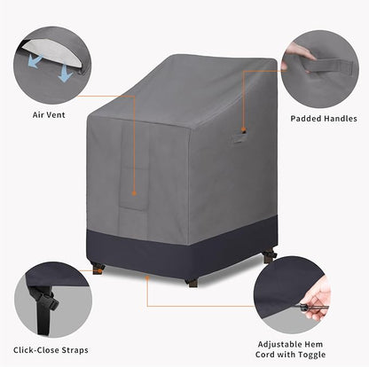 Easy-Going Heavy Duty Outdoor Stackable Chair Cover, Waterproof Patio Chair Cover, Windproof Outdoor Furniture Cover with Air Vent (2 Pack-28Wx36Dx47H inch, Gray/Dark Gray)