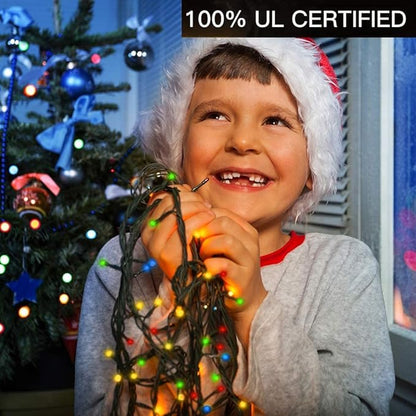 AmyHomie Multicolor Christmas Lights Outdoor, 300LED Lights with 8 Lighting Modes, End to End Connectable Fairy String Lights for Indoor Outdoor Christmas Decoration