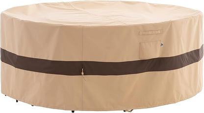 WJ-X3 Round Patio Furniture Cover, 72" D x 31" H, Waterproof, UV Resistant, Anti-Fading Outdoor Cover for Round Dining Table and Chairs Set, Beige & Coffee