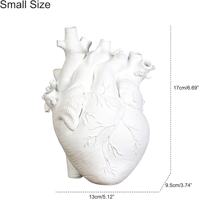 Resin Vase Planter, Decorative Heart Vase - Anatomical Heart Tabletop Decorative Craft, Farmhouse Living Room Bedroom Countertop (White,Small)