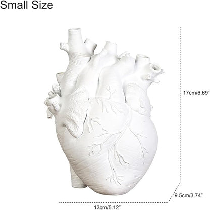 Resin Vase Planter, Decorative Heart Vase - Anatomical Heart Tabletop Decorative Craft, Farmhouse Living Room Bedroom Countertop (White,Small)