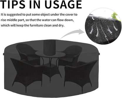 Easy-Going 600D Heavy Duty Round Patio Furniture Set Cover, Waterproof Outdoor Table and Chair Set Cover, (62"DIAx 28"H, Black)