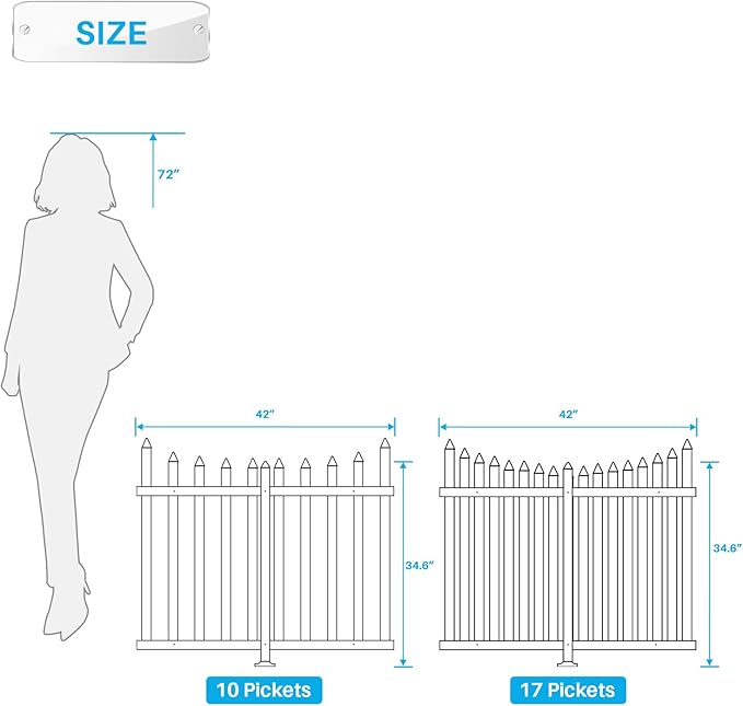 Patio 6 Sets 34.6"H x 84"L Picket Fence Panels White Vinyl PVC Decorative Fence for Front Yard Porch Patio Deck Pool Air Conditioner Fence Safety Dog Fence (34 Pickets, Scallop)