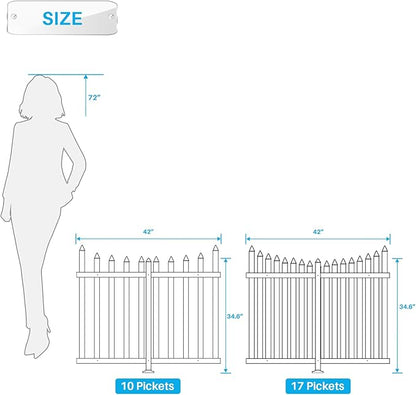 Patio 6 Sets 34.6"H x 84"L Picket Fence Panels White Vinyl PVC Decorative Fence for Front Yard Porch Patio Deck Pool Air Conditioner Fence Safety Dog Fence (34 Pickets, Scallop)