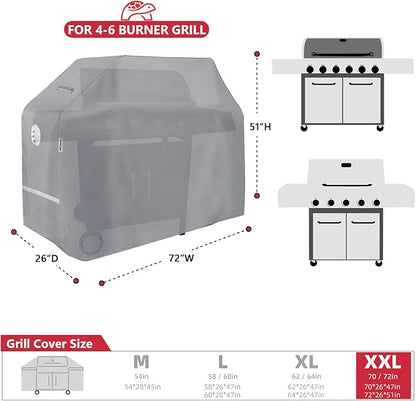 Turtle Life BBQ Grill Cover, 72 Inch Heavy Duty Waterproof 4-6 Burner Barbecue Gas Grill Covers for Weber Genesis Char-Broil Brinkmann, Gray