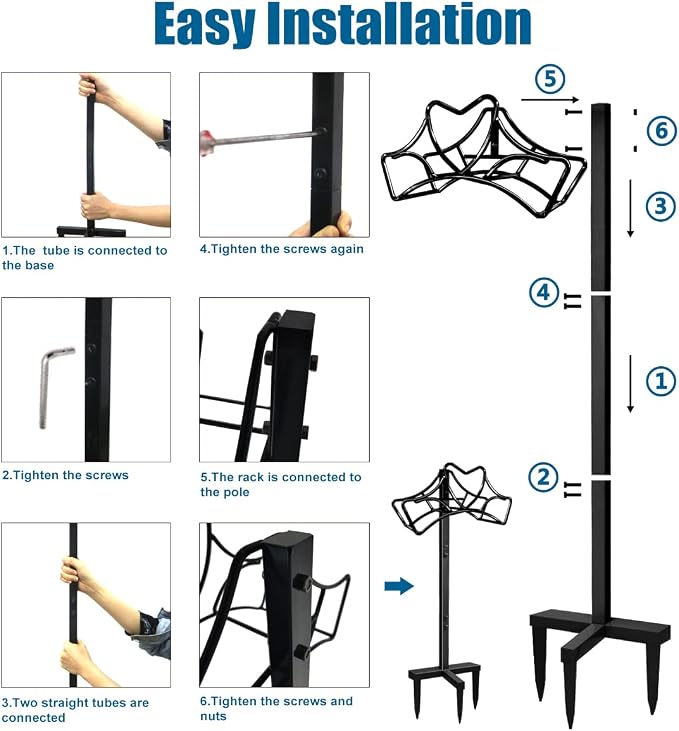 Artigarden Outdoor Garden Freestanding Hose Holder Stand, Heavy Duty Metal Water Pipe Storage Rack Stake for Backyard, Black