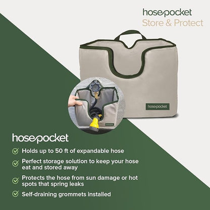 Expandable Garden Hose Holder by Hose Pocket – Store Your Expandable Garden Hose Neatly and Simply – Size Large Designed For 50-100 ft. Hose (Large)
