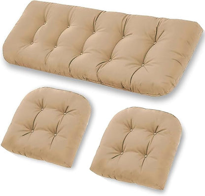 Patio Furniture Cushions Outdoor, Waterproof Wicker Chair Cushions Set of 3, 1 Loveseat & 2 Seat Pads, Thick Outdoor Replacement Cushions for Porch Lawn Bench Couch Sofa Swing, Khaki