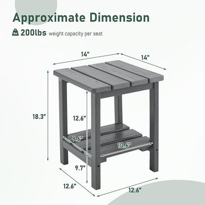 Furnimart Adirondack 2-Layer Square Outdoor Side Table, Extra-Thick HDPE Weather-Resistant Small Patio Table, Gray Outdoor End Table for Garden Balcony Yard Deck Poolside(Gray)