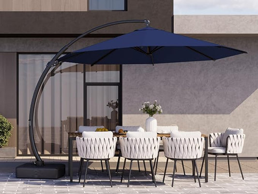 Kingdura 12ft Offset Cantilever Patio Umbrella with Base Included, Large Round Aluminum Outdoor Umbrella, 360° Rotation & Infinite Tilt, Heavy Duty Frame for Deck Pool Backyard, Navy blue
