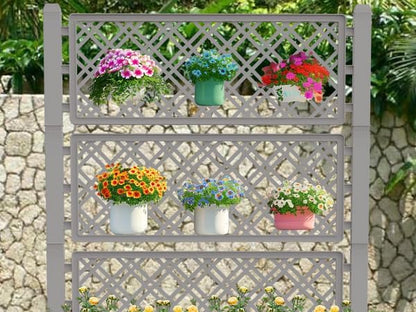 Vixzen 59" Tall Raised Garden Bed,Outdoor Large Resin Planter Box with Trellis and Drain Plug for Climbing Plants,Easy to Assemble,Water Monitor Grey, 43.43"×18.27"×59.29"
