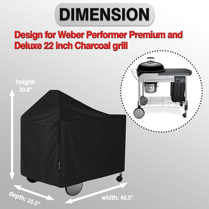 Grill Cover for Weber 22 Inch Performer Deluxe Charcoal, Heavy Duty Waterproof 7152 BBQ Grill Covers
