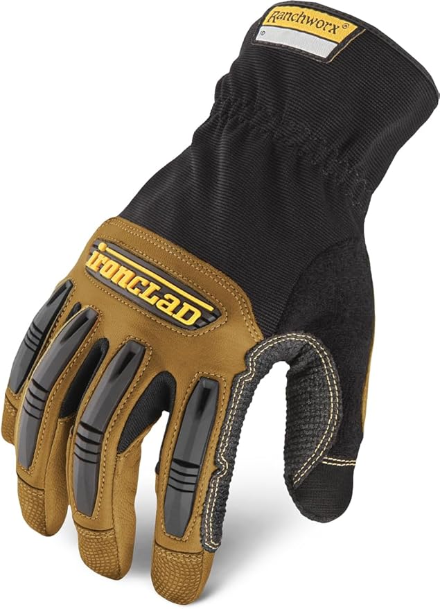 Ironclad Ranchworx Work Gloves RWG2, Premier Leather Work Glove, Performance Fit, Durable, Machine Washable, (1 Pair), RWG2-04-L,Brown/Black