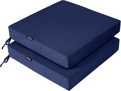 Favoyard Patio Chair Cushions 20 x 20 x 3 Inch Waterproof Outdoor Seat Cushions for Patio Furniture 3-Year Color Fastness Garden Sofa Couch Pads with Handle & Adjustable Straps Set of 2, Blue