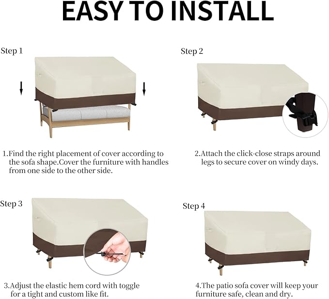 Easy-Going Outdoor Loveseat Cover - Heavy Duty 2-Seater Patio Couch Cover with Air Vent (90Wx35Dx33H inch, Beige/Dark Brown)