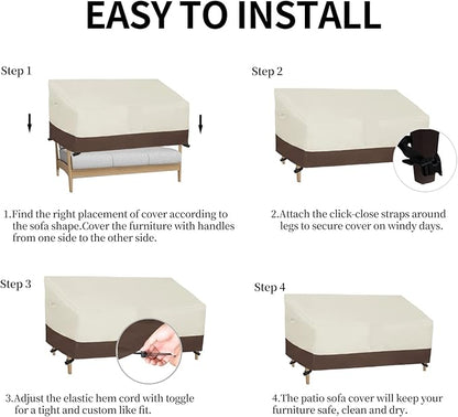 Easy-Going Outdoor Loveseat Cover - Heavy Duty 2-Seater Patio Couch Cover with Air Vent (90Wx35Dx33H inch, Beige/Dark Brown)