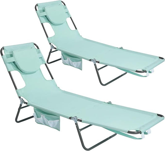 SunnyFeel Lounge Beach Chair for Adults with Face Hole, Reclining Beach Chairs Lay Flat, Sun Face Down Tanning Chair, Portable Folding Camping Cot for Outside Pool, Sunbathing, Reading