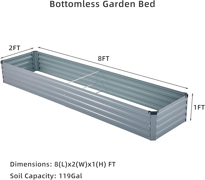 Meberam 2 Pack 8x2x1FT Galvanized Raised Garden Beds Kit Outdoor Metal Gardening Planter Box for Vegetable Elevated Flower Herbs,Gray