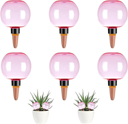 6 Pack Self Watering Globes 17oz Large Plant Watering Globes Top Fill, Self Water Planter Insert Indoor/Outdoor Plastic Water Bulbs Slow Release Terracotta for Plants, Pink