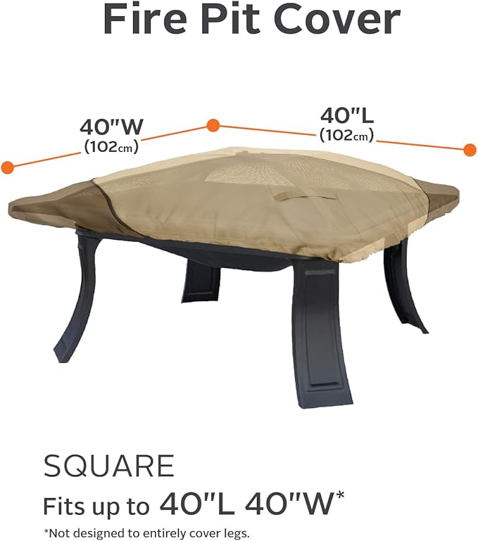 Classic Accessories Veranda Water-Resistant 40 Inch Square Fire Pit Cover, Outdoor Firepit Cover
