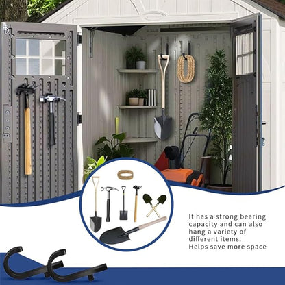 6Pcs Storage Shed Hooks, J/U/V Shapes Heavy Duty ABS Tool Organizers for Ladders, Garden Rakes & Bulk Tools, Compatible with Most Outdoor Storage Sheds