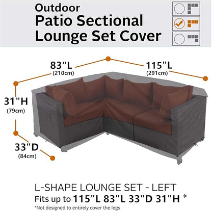 Heavy Duty Outdoor Sectional Patio Sofa Cover, 83"X115" Waterproof 600D, Storm Grey L-Shaped-Left Facing-83 x115
