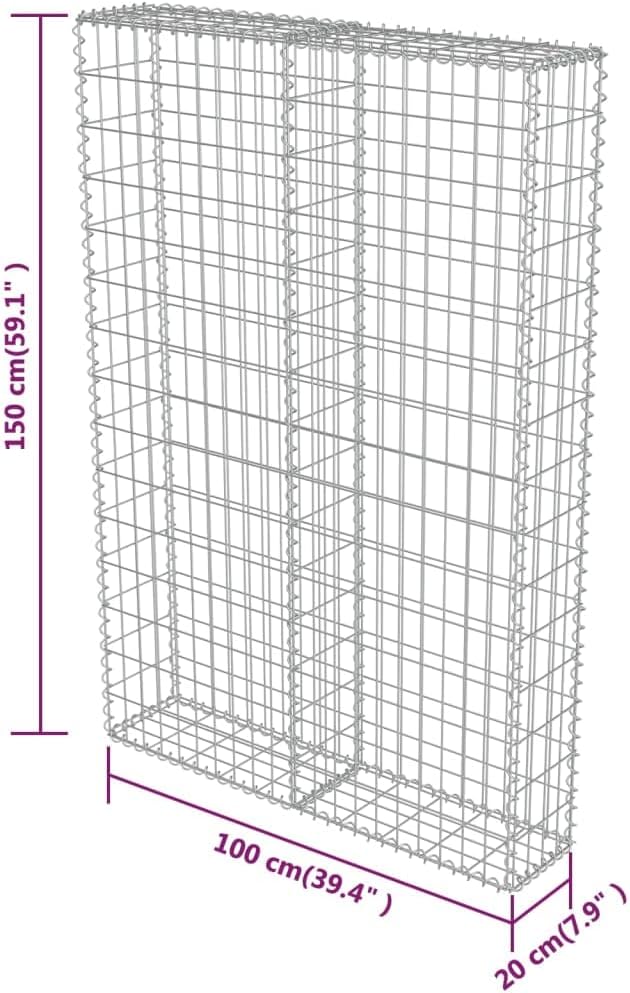 Galvanized Steel Gabion Wall with Covers, Gabion Mesh Wire Wall Panel Galvanized Steel Garden Stone Wire Basket Fencing Patio Decorative Fence, 39.4"x7.87"x59",-179