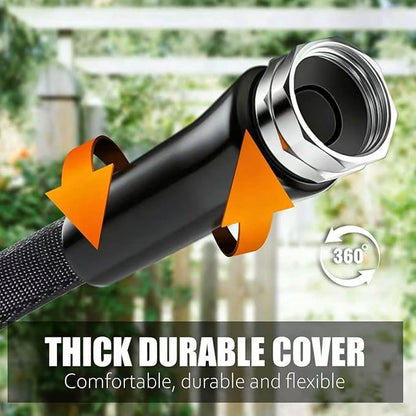 Non-Expandable Garden Hose 50feet, with 10 Function Hose Nozzle, Tough & Flexible, Lightweight, Crush Resistant Fittings, Kink & Tangle Free, Rust Proof