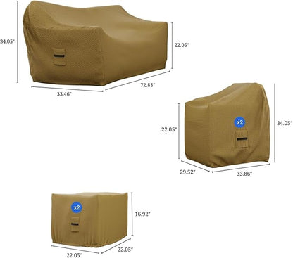 Covers & All Patio Furniture Cover Set, 5 Piece Outdoor Furniture Covers, Water-Repellent UV & Weather-Resistant Covers for Sofa, Chairs & Ottomans with Elastic Tie-Downs & Padded Handles