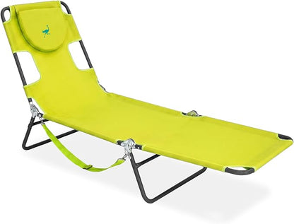 Ostrich the Original Chaise 72 x 22 Inch Lounge Portable Reclining Lounger, Outdoor Patio, Beach, Lawn, Camping, or Pool Tanning Chair, Lime Green