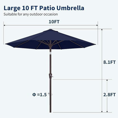 PatioKingdom 10FT Patio Umbrella with Push Button Tilt and Crank, Outdoor Market Umbrella with 8 Fiberglass Ribs, UV Protection Table Umbrella for Pool,Backyard,Garden,Deck(Navy, 10FT)