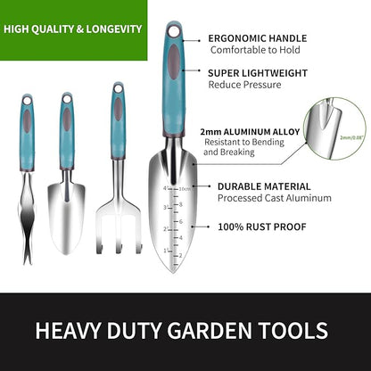 Garden Tool Set 9 PCS, Heavy Duty Gardening Hand Tools for Women, Durability Garden Tool Bag, Rust-Proof Aluminum Gardening Supplies, Ideal Gifts for Women and Men