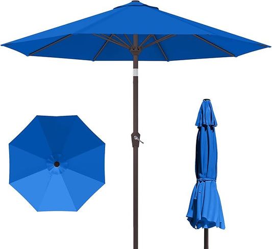 PatioKingdom 10FT Patio Umbrella with Push Button Tilt and Crank, Outdoor Market Umbrella with 8 Fiberglass Ribs, UV Protection Table Umbrella for Pool,Backyard,Garden,Deck(Royal Blue, 10FT)