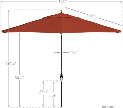 California Umbrella 11Ft Premium Patio Umbrella, Hand-Crank, Tilt-Collar, Bronze Frame, Solution Dyed Sunset Fabric