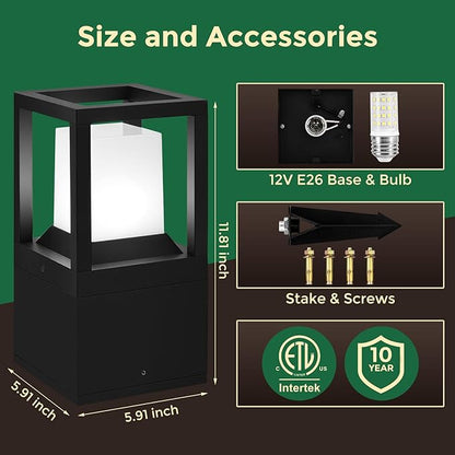 Gardencoin Landscape Bollard Light Outdoor, 12V Low Voltage LED Pathway Lighting, Modern Driveway Lanterns Wired, Aluminum Waterproof Floor Pillar Lighting, Included Bright 5000K Bulb Dimmable, 4 Pack