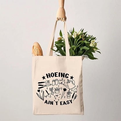 G2TUP Gardener Gift Hoeing Ain’t Easy Reusable Canvas Tote Bag Garden Lover Gift Gardening Shopping Handbag Bag