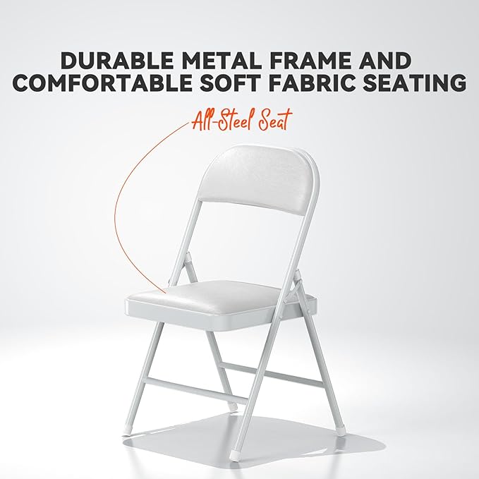 Nazhura 4 Pack Folding Chairs with Padded Vinyl Cushion Chairs with Comfortable Cushion and Durable Steel Frame for Home and Office, for Indoor and Outdoor Events (White, Vinyl)